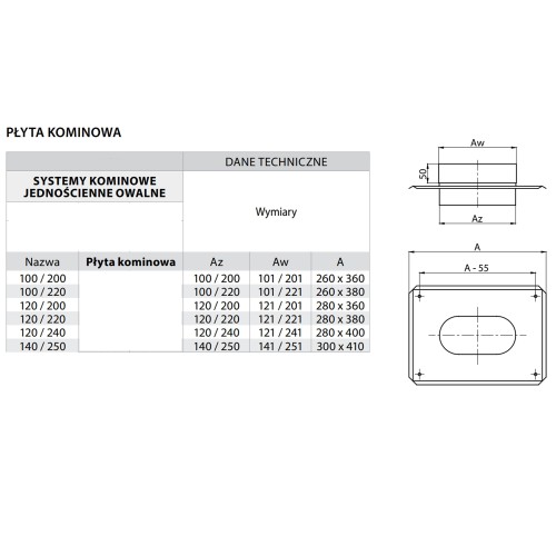 Płyta kominowa owalna 120/200 żaroodporna