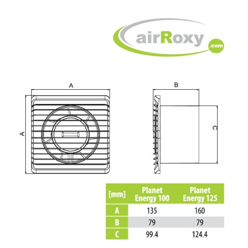 Wentylator łazienkowy airRoxy planet eneRgy 100 Wyłącznik sznurkowy i przewód zasilający
