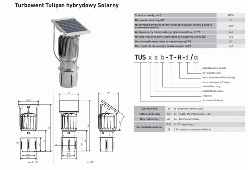 Turbowent hybrydowy Darco fi 150 z panelem fotowoltaicznym 0-15°