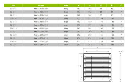 Kratka wentylacyjna z zaślepkami 10x10 brązowa skośna