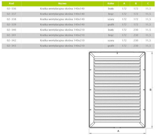 Kratka wentylacyjna 14x14 grafitowa skośna