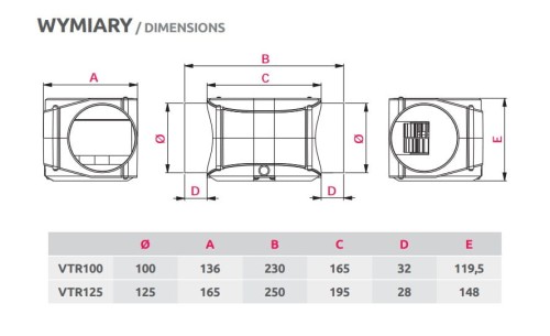 Wentylator kanałowy Awenta VTR 125 Dwubiegowy Timer