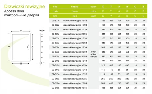 Drzwiczki rewizyjne plastikowe 15x20 białe ABS