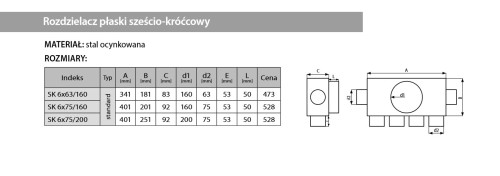 Rozdzielacz rurowy sześcio-króćcowy 6x75/160