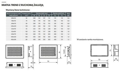 Kratka kominkowa 450x240 Trend z ruchomą żaluzją czarna