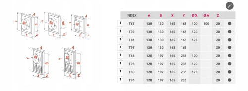 Kratka wentylacyjna okapowa T99 14x14 fi 120