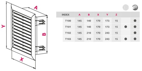 Kratka wentylacyjna Express T101 14x14 biała skośna z siatką