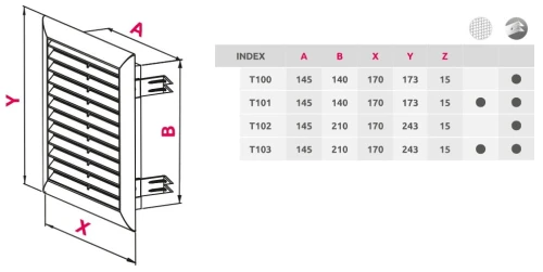 Kratka wentylacyjna Express T103br 14x21 brązowa skośna z siatką