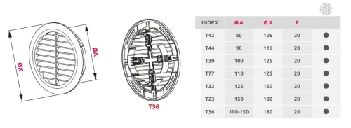 Kratka wentylacyjna Classic T30 fi 100 czarna skośna z siatką