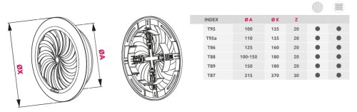 Kratka wentylacyjna Classic T86br fi 125 brązowa regulowana z siatką