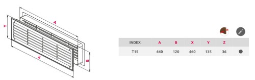 Kratka wentylacyjna drzwiowa 44x12 T15 olcha
