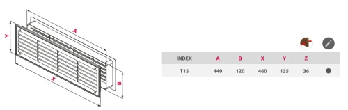 Kratka wentylacyjna drzwiowa 44x12 T15 jabłoń