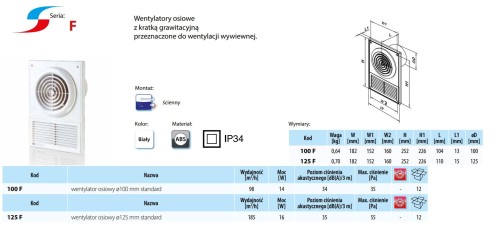 Wentylator łazienkowy Vents 100 F Standard