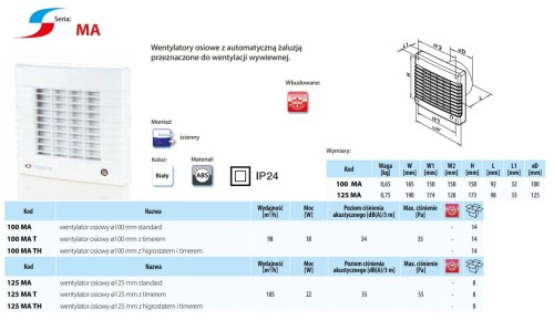 Wentylator łazienkowy Vents 125 MA Standard