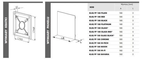 Kratka wentylacyjna Ventika Kliq FP 180 Glass  Red