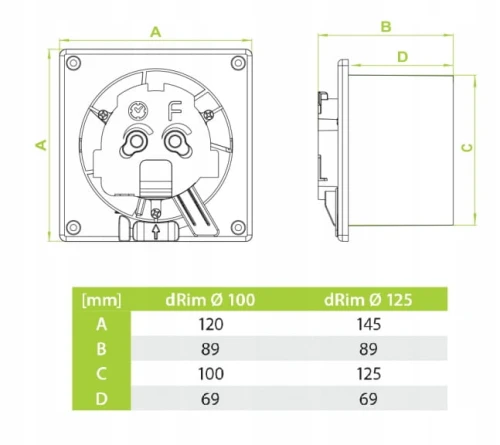 Wentylator łazienkowy airRoxy dRim fi 125 Standard Plexi Biały połysk
