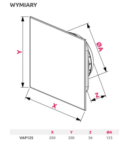 Anemostat nawiewno-wywiewny panelowy Awenta PRO fi 125 VAP czarny