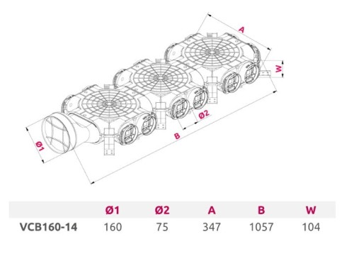 Skrzynka rozdzielcza z przyłączem bocznym fi 160 14x75 Awenta VCB160-14
