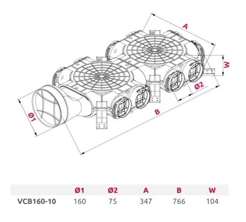 Skrzynka rozdzielcza z przyłączem bocznym fi 160 10x75 Awenta VCB160-10