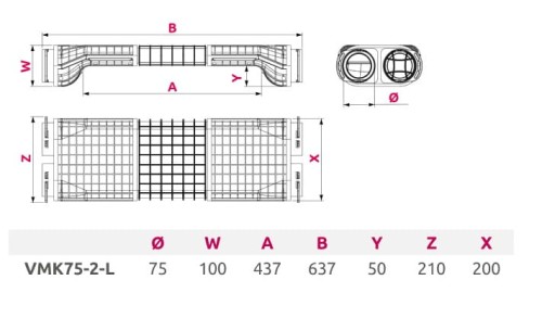 Mijanka / Obsadzka kanałów 75x2 długa Awenta VMK75-2-L
