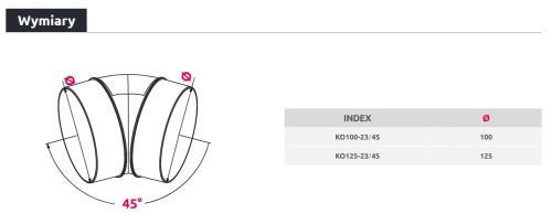 Kolano do kanałów wentylacyjnych okrągłych 45 st. fi 125 ABS Awenta KO125-23/45