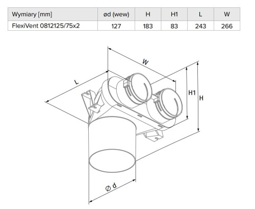 Skrzynka rozprężna do rekuperacji fi 125 2x75 FlexiVents 0812125/75x2