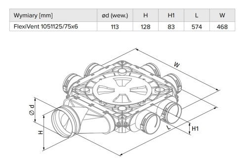 Skrzynka rozdzielcza przelotowa do rekuperacji fi 125 6x75 FlexiVents 1051125/75x6