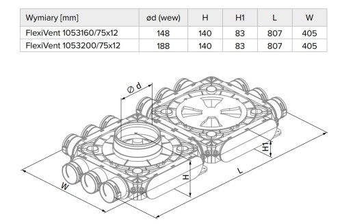 Skrzynka rozdzielcza do rekuperacji fi 200 18x75 FlexiVents 1052200/75x18