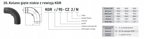 Kolano spalinowe gięte fi 150 niskie / z rewizją Darco SPK