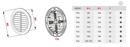 Kratka wentylacyjna Classic T44cz fi 90 czarna skośna z siatką