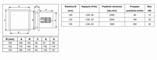 Wentylator łazienkowy Sterr fi 125 Higrostat BFS125H-MB
