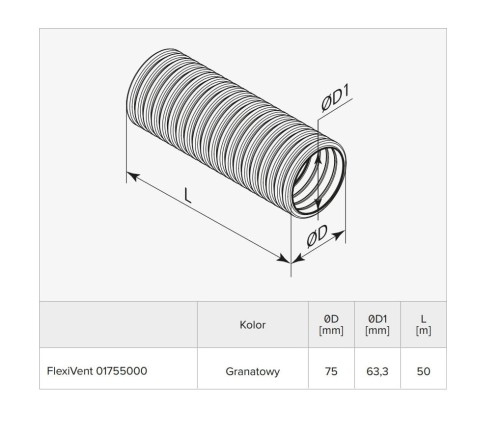 Przewód elastyczny do rekuperacji Flexivent fi 75 5x50 mb
