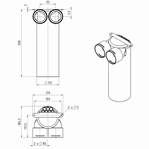 Skrzynka rozprężna z przedłużka fi 125 2x75 Max-Vent SR/PR/2x75/125
