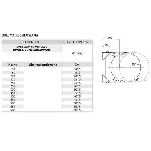 Obejma regulowana fi 250 kwasoodporna