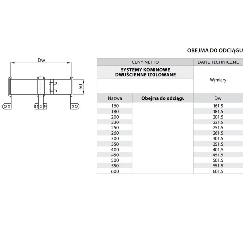 Obejma do odciągu fi 180 kwasoodporna