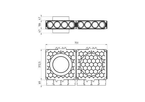 Skrzynka rozdzielcza fi 200 8x75 dwumodułowa, przelotowa Max-Vent