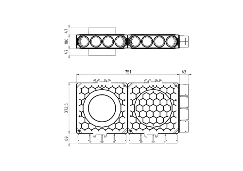 Skrzynka rozdzielcza fi 160 12x75 dwumodułowa, przelotowa Max-Vent