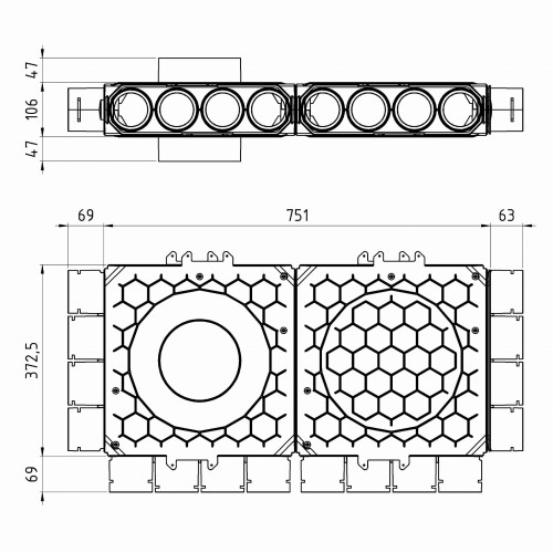 Skrzynka rozdzielcza fi 160 16x75 dwumodułowa, przelotowa Max-Vent