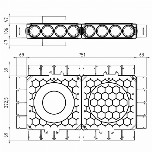 Skrzynka rozdzielcza fi 160 24x75 dwumodułowa, przelotowa Max-Vent