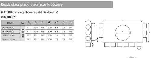 Rozdzielacz rurowy dwunasto-króćcowy SK 12x63/200 ocynkowany