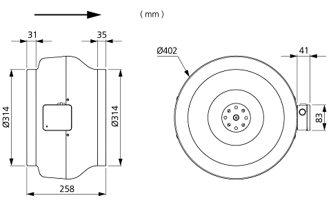 Wentylator kanałowy Ostberg fi 315 CK 315 D1 EC-y1