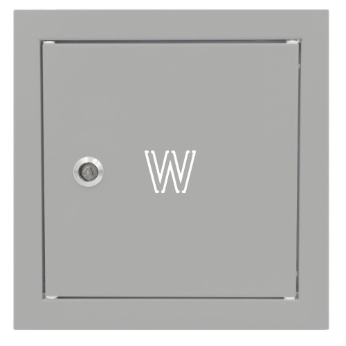 Drzwiczki rewizyjne na zawór wody 20x20 szare z literą "W" metalowe