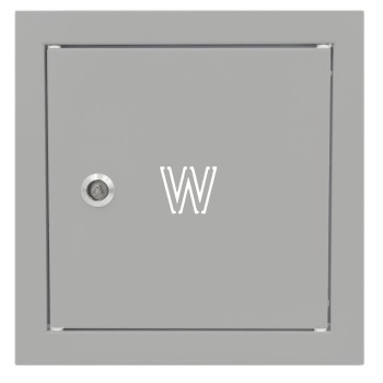 Drzwiczki rewizyjne na zawór wody 30x30 szare z literą "W" metalowe 