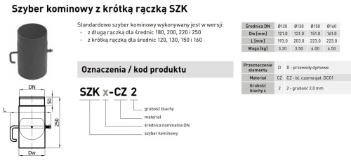Szyber kominowy spalinowy czarny fi 120 DARCO