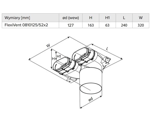 Skrzynka rozprężna do rekuperacji fi 125 2x52 FlexiVent 0810125/52x2