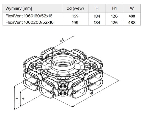 Skrzynka rozdzielcza do rekuperacji fi 200 16x52 FlexiVent 1060200/52x16