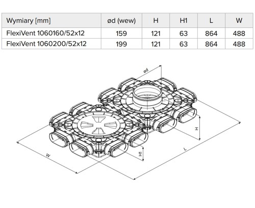 Skrzynka rozdzielcza do rekuperacji fi 160 12x52 FlexiVent 1060160/52x12