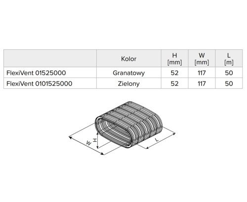 Przewód elastyczny do rekuperacji owalny Flexivent 52x117 mm 50 mb  FlexiVent/015525000