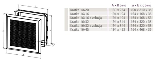 Kratka kominkowa STANDARD 16x32 z żaluzją biała