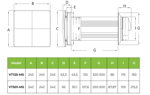 Rekuperator ścienny kompaktowy Air Saver VT125-MS fi 125 z pilotem i WiFi